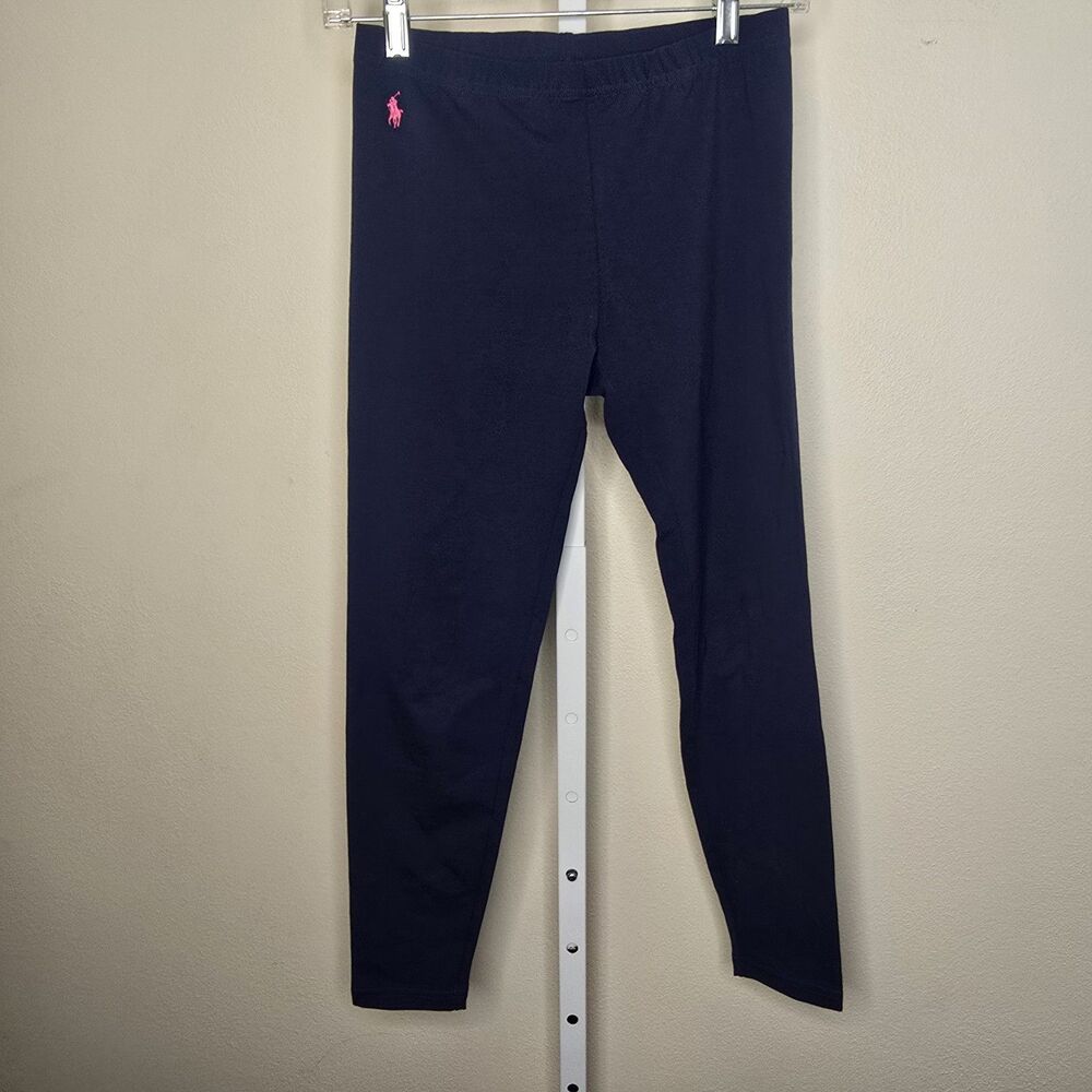 Polo Ralph Lauren Big Girls L 12/14 Navy Blue Stretch Leggings Pink Pony